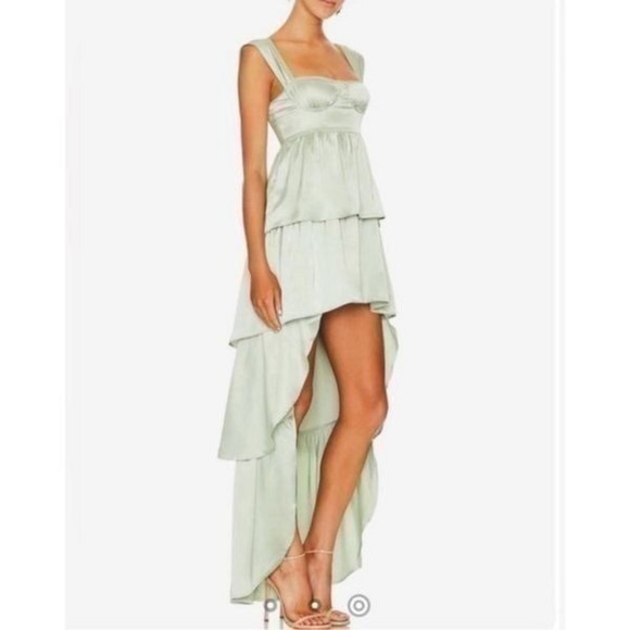 We Wore What WeWoreWhat Corset High Low Satin Maxi Dress 00 Sage Green - Picture 3 of 12